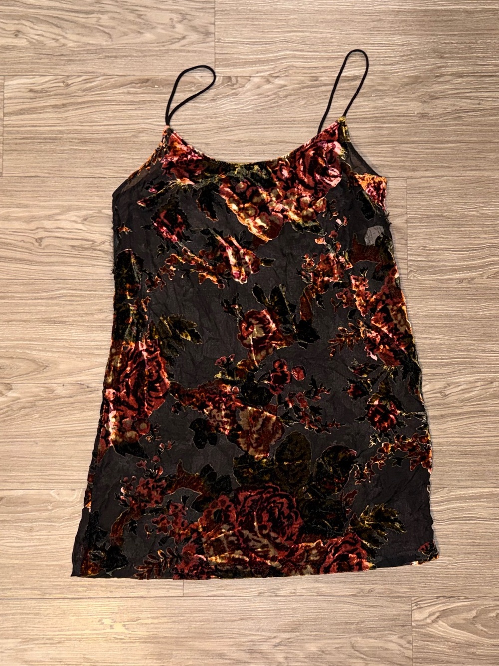 Lilac Wine Mini Sheer Slip Dress With Velvet Floral Design Black Women’s Sz S